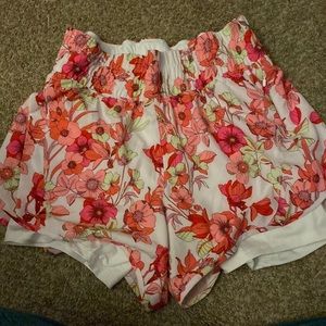 Floral work out shorts with draw string and built in shorts underneath
